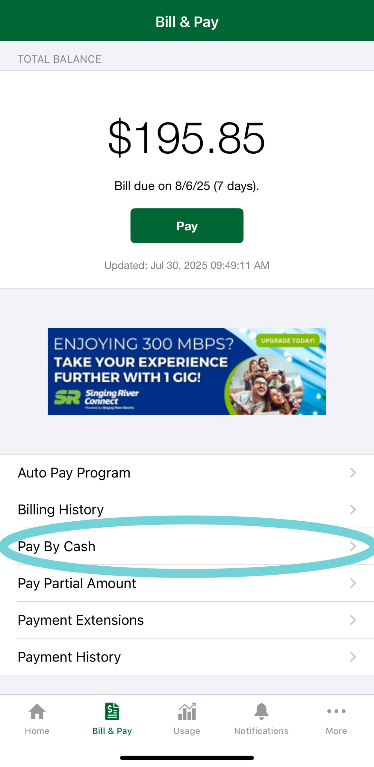 Pay By Cash app screen