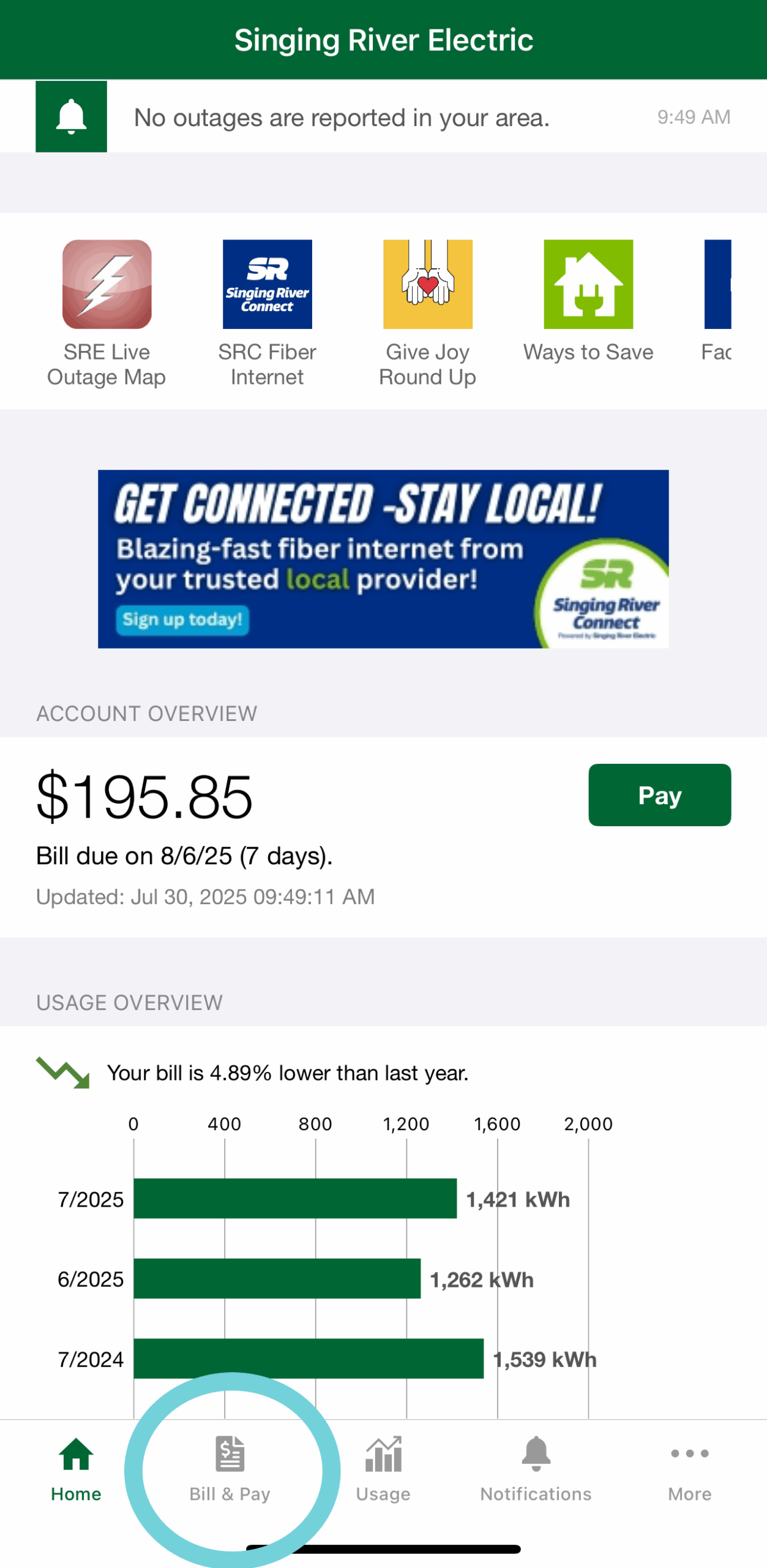 Retail pay - Bill and Pay screen