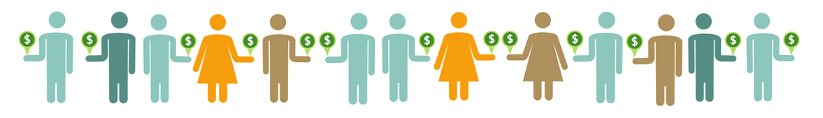 Group of icons to represent men and women of different ethnicities holding money. It is meant to symbolize our members who receive capital credits.